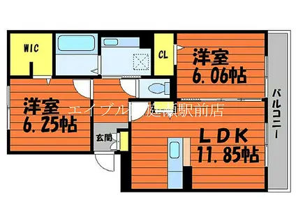 GLORIOUS K(2LDK/1階)の間取り写真