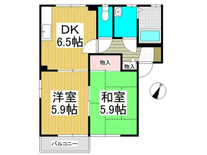 JR小海線 乙女駅 徒歩8分 2階建 築25年(2DK/2階)の間取り写真