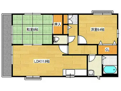 エンゼルハイムA棟(2LDK/1階)の間取り写真