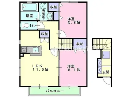 フィカーサ上富井(2LDK/2階)の間取り写真