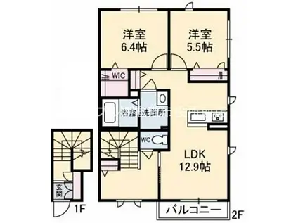 グリュック B棟(2LDK/2階)の間取り写真