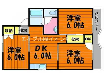 水島臨海鉄道 西富井駅 徒歩27分 2階建 築41年(3DK/2階)の間取り写真