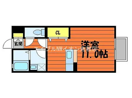 JR吉備線 総社駅 徒歩11分 2階建 築19年(ワンルーム/2階)の間取り写真