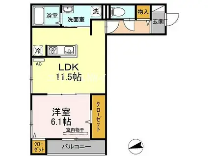 JR山陽本線 倉敷駅 徒歩7分 3階建 築5年(1LDK/2階)の間取り写真