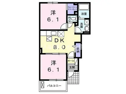 井原鉄道 川辺宿駅 徒歩11分 2階建 築12年(2DK/1階)の間取り写真