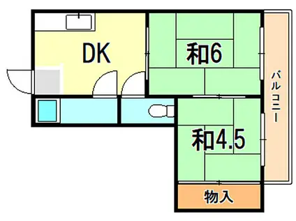 神戸市西神・山手線 湊川公園駅 徒歩15分 3階建 築33年(2DK/3階)の間取り写真