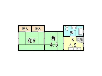 神戸市西神・山手線 湊川公園駅 徒歩2分 5階建 築54年(2DK/2階)の間取り写真