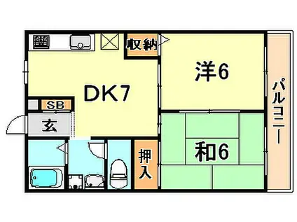 山陽電鉄本線 西代駅 徒歩17分 2階建 築27年(2DK/2階)の間取り写真