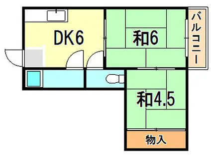 神戸市西神・山手線 湊川公園駅 徒歩15分 3階建 築33年(2DK/3階)の間取り写真