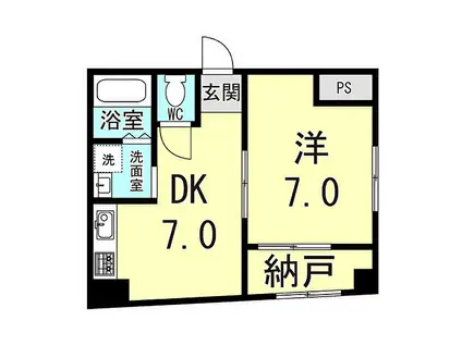 神鉄有馬線 鵯越駅 徒歩7分 5階建 築43年(1DK/3階)の間取り写真