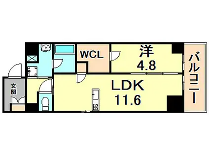 神戸市西神・山手線 新神戸駅 徒歩7分 7階建 築8年(1LDK/3階)の間取り写真