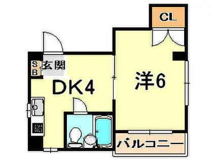 神戸市西神・山手線 板宿駅 徒歩3分 4階建 築28年(1DK/3階)の間取り写真