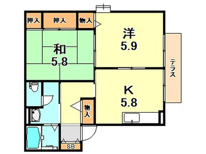 神戸市西神・山手線 妙法寺駅(兵庫) 徒歩24分 2階建 築29年(2K/1階)の間取り写真
