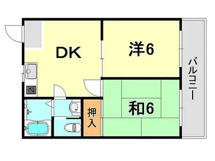 神鉄有馬線 長田駅(神戸電鉄) 徒歩4分 7階建 築35年(2DK/7階)の間取り写真