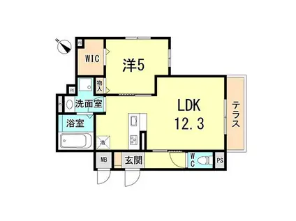 神戸市西神・山手線 大倉山駅(兵庫) 徒歩8分 3階建 築5年(1LDK/1階)の間取り写真