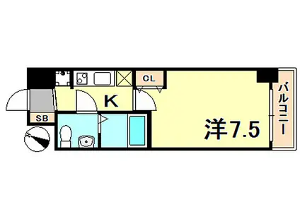 阪神本線 神戸三宮駅(阪神) 徒歩5分 14階建 築8年(1K/7階)の間取り写真