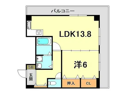 JR東海道・山陽本線 兵庫駅 徒歩5分 12階建 築32年(1LDK/12階)の間取り写真