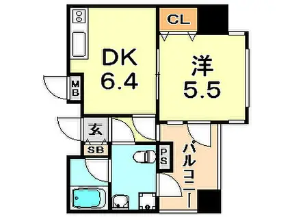 神戸市西神・山手線 新神戸駅 徒歩1分 14階建 築20年(1DK/6階)の間取り写真