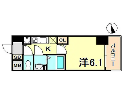 神戸市西神・山手線 新神戸駅 徒歩4分 14階建 築8年(1K/5階)の間取り写真