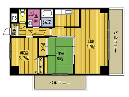 プリメーラコート神志那(2LDK/4階)の間取り写真