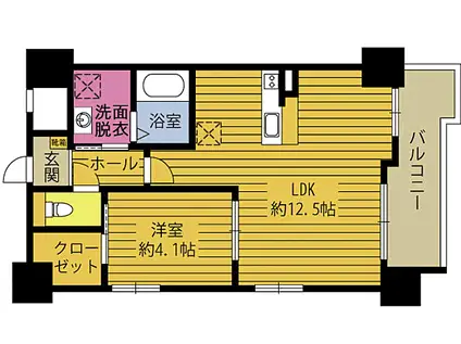 JR日豊本線 大分駅 徒歩15分 10階建 築2年(1LDK/4階)の間取り写真