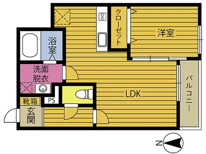 アテレーゼONE上田の湯B(1LDK/1階)の間取り写真