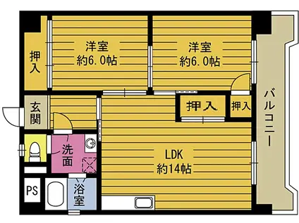 モアグランデ南大分(2LDK/3階)の間取り写真