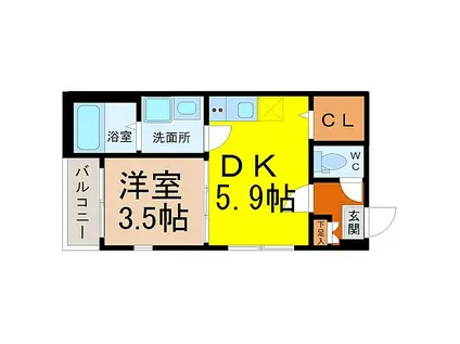 JR東海道本線 尾頭橋駅 徒歩9分 3階建 築2年(1DK/1階)の間取り写真