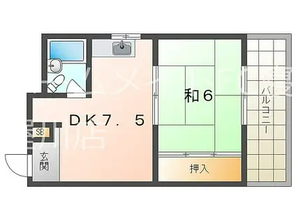 香里ロイヤルプラザ(1DK/6階)の間取り写真