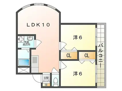 サンハイツII(2LDK/1階)の間取り写真
