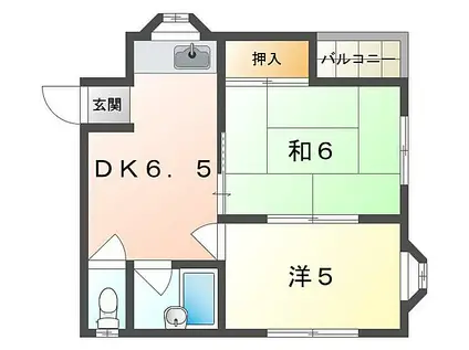 木屋マンション(2DK/3階)の間取り写真