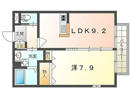 カーサ上島頭(1LDK/1階)の間取り写真