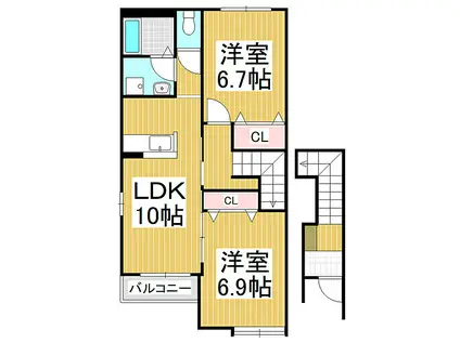 ラ・サンシャイン(2LDK/2階)の間取り写真