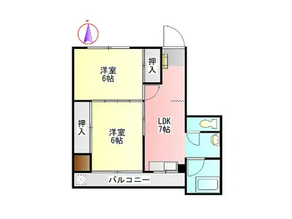 松原マンション(2DK/4階)の間取り写真