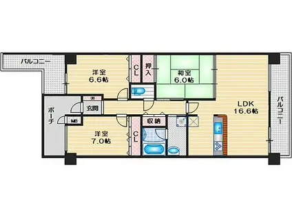 阪急ヒルズコート高槻アネックス(3LDK/6階)の間取り写真