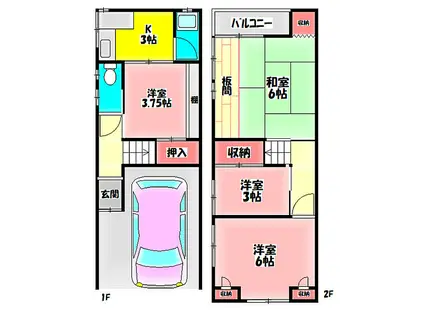 大阪モノレール本線 大日駅 徒歩24分 2階建 築56年(4K)の間取り写真