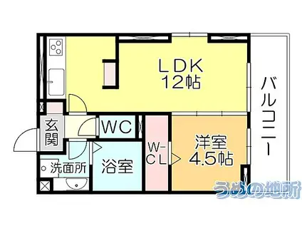 D-ROOM津福今町(1LDK/1階)の間取り写真