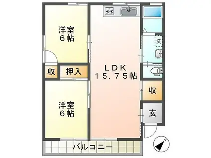 遠州鉄道 新浜松駅 徒歩41分 2階建 築34年(2LDK/2階)の間取り写真