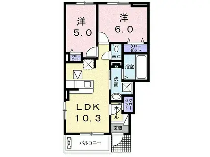 ヴァン・ベールB(2LDK/1階)の間取り写真