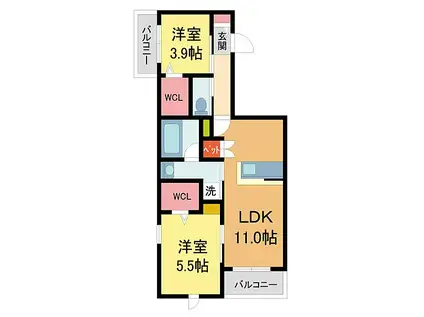 フォレスト西宮北口(2LDK/3階)の間取り写真