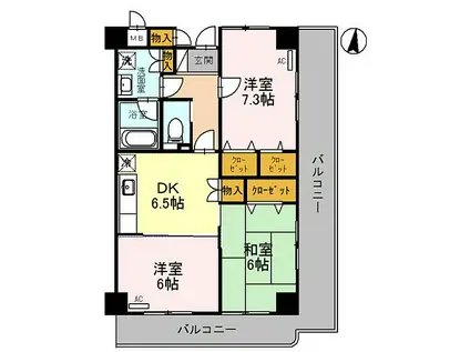 JR阪和線 紀伊駅 徒歩57分 8階建 築24年(3DK/2階)の間取り写真