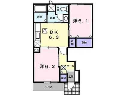 JR和歌山線 打田駅 徒歩8分 2階建 築18年(2DK/1階)の間取り写真