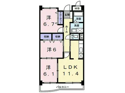 グラース アンジュI(3LDK/2階)の間取り写真