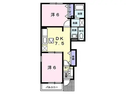 イースト・ヴィオラ・カーサII(2DK/2階)の間取り写真
