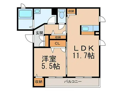 シャーメゾン砂山南(1LDK/3階)の間取り写真