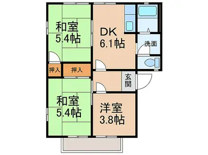JR和歌山線 岩出駅 徒歩23分 2階建 築33年(3DK/2階)の間取り写真