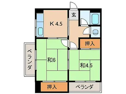 紀水荘(2DK/4階)の間取り写真