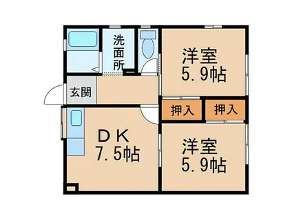 JR和歌山線 笠田駅 徒歩10分 2階建 築32年(2DK/1階)の間取り写真