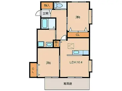 ハイステージ新田広芝(2LDK/1階)の間取り写真