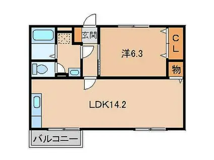 ビューベルハイツ(1LDK/2階)の間取り写真